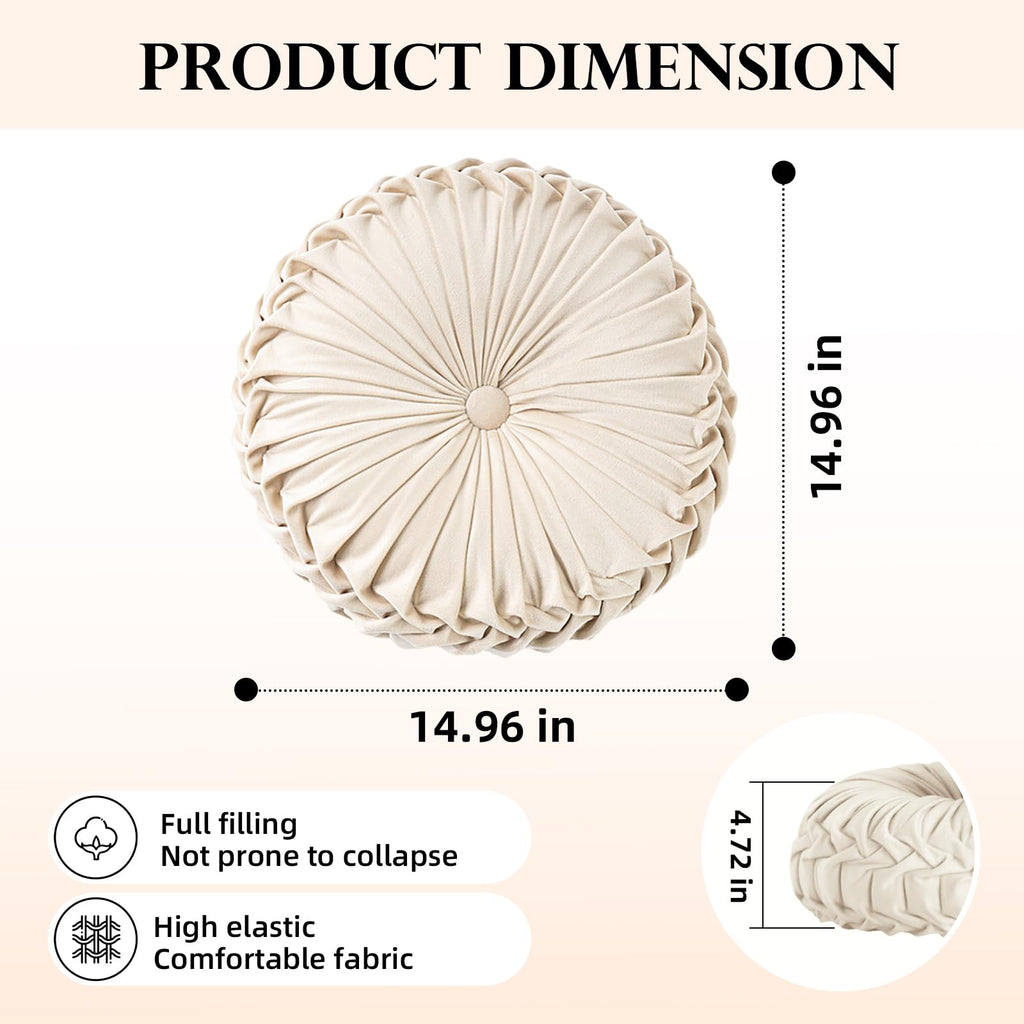 Round Throw Pillow Velvet Pleated Round Pillows Cushion Navy Blue