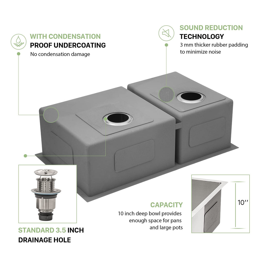 33 Undermount Double Bowl Kitchen Sink