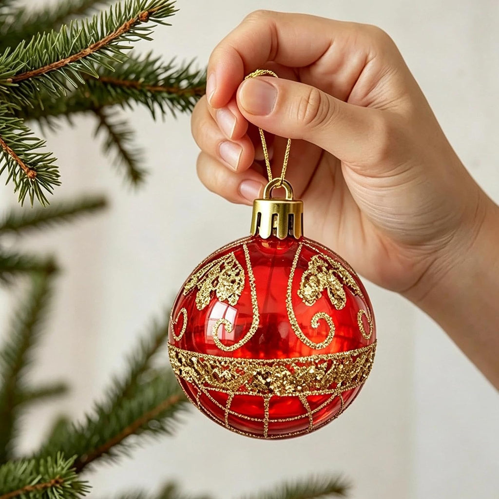 Christmas Ornaments Set, Red and Gold Balls Xmas Tree Hanging Decors - Set of 46