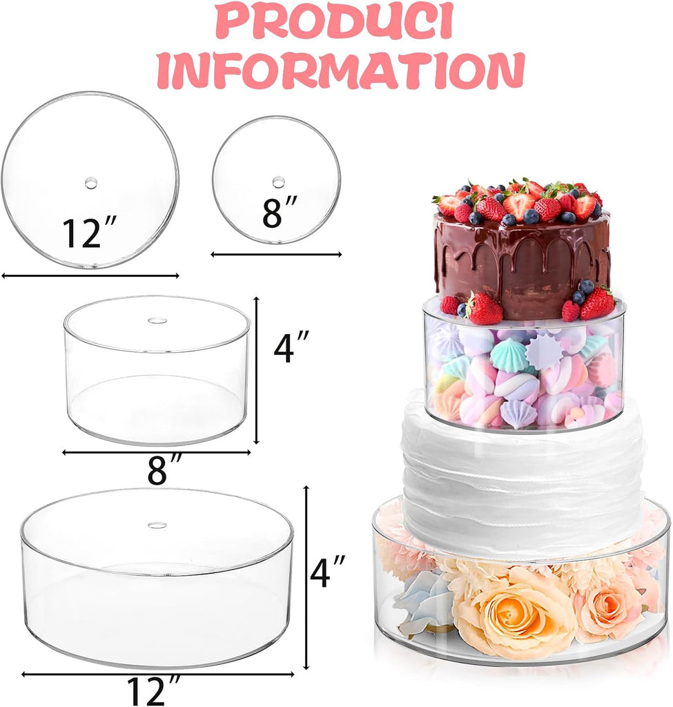 Clear Acrylic Fillable Cake Stand, Cake Tier Display Stand Cupcake Stand, 12 Inch & 8 Inch Round Cylinder - Set of 2