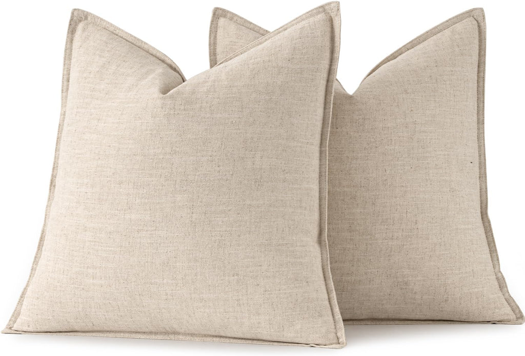 Decorative Linen Pillow Covers 18x18 Inch Natural Beige Boho Farmhouse Neutral Couch Throw Pillows
