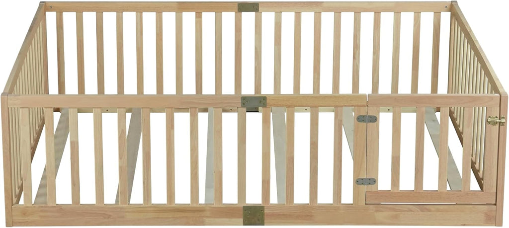 Toddler Floor Bed with Door&High Rails, Natural