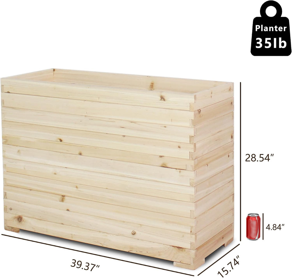 Wood Raised Garden Bed, Rectangular Planter Box Outdoor Large Tall Trough 39"x28"x15" Flower Planters Boxes with