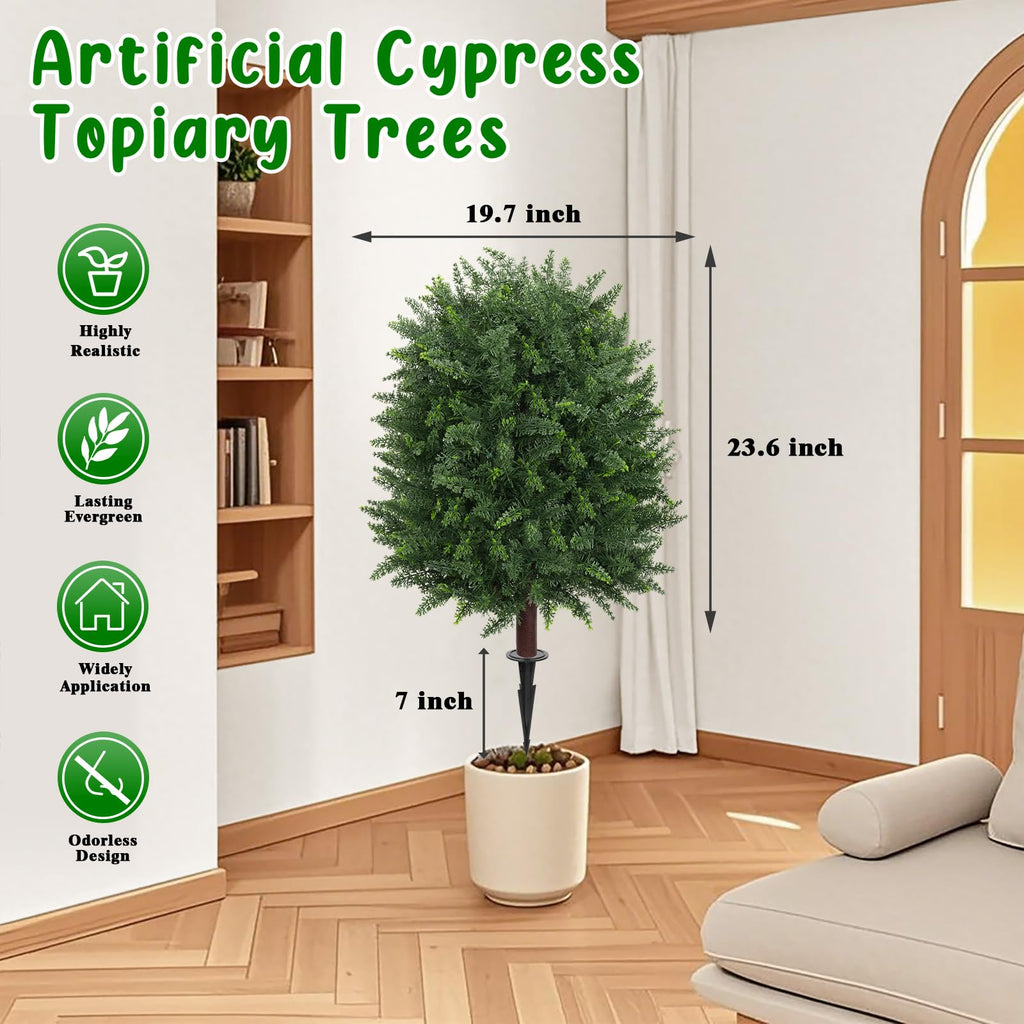 2 Pack Artificial 28.7 Inches Cedar Topiary Trees with Ground Spikes