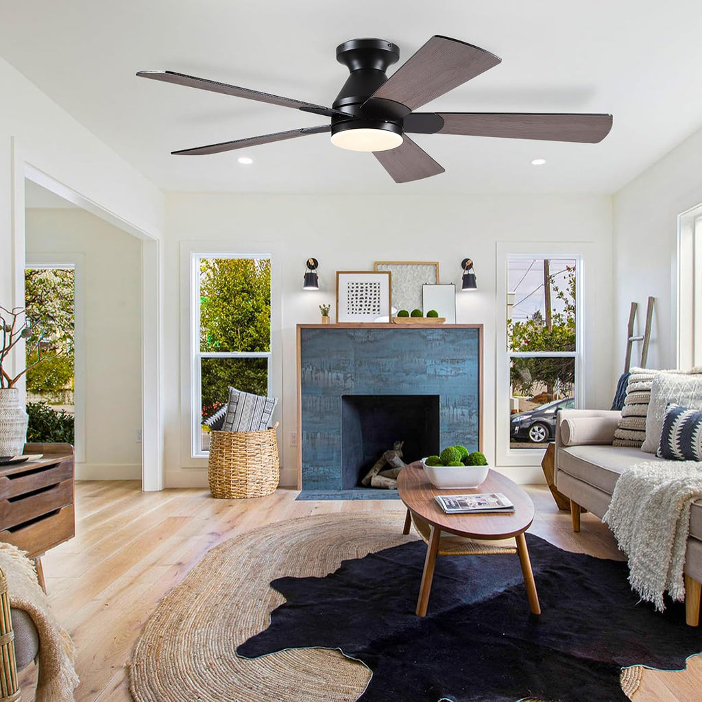 Flush Mount Ceiling Fan with Lights - 52Ó Indoor/Outdoor Ceiling Fan Light with Remote/APP, Low Profile Modern Fan Light with 6 Speeds, Dimming, for Living Room, Brown A101-B0F2F9BZ8W