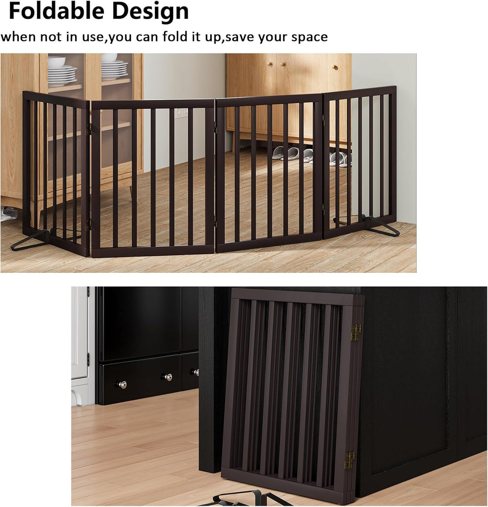 Wooden Dog Gate Freestanding Foldable 4 Panel Pet Gates Extra Wide Dog Gates for Indoor Doorways Stairs 24in Height