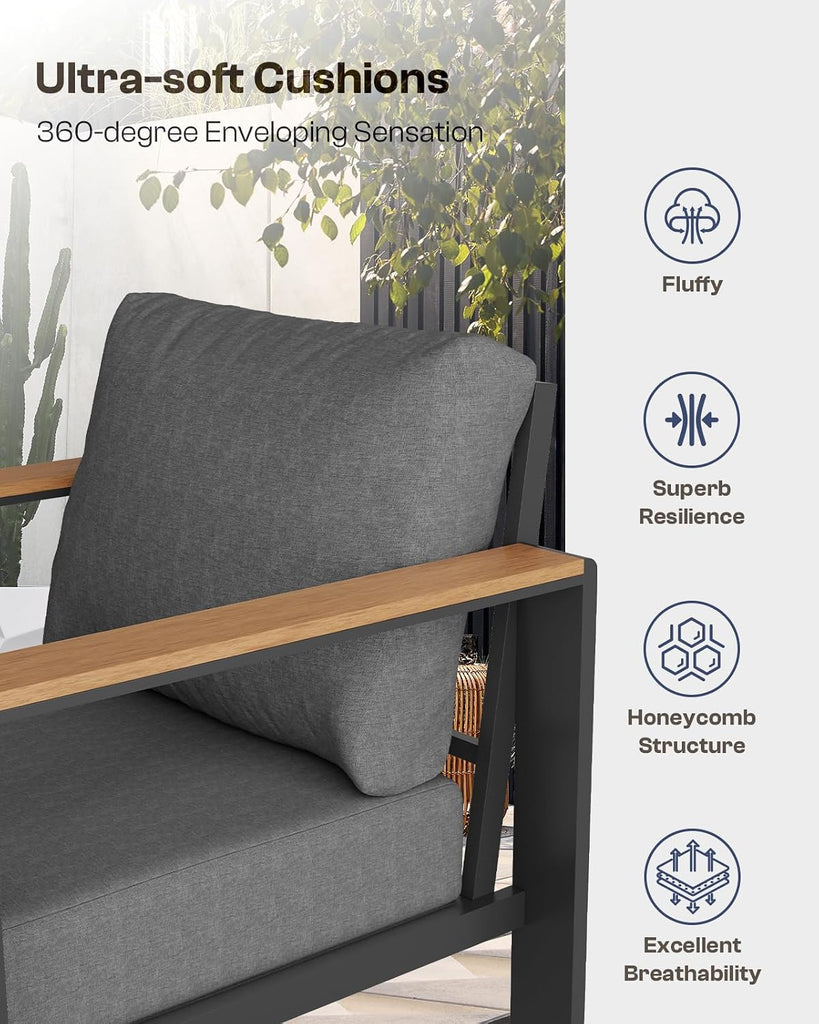 Aluminum Outdoor Patio Furniture Set with Coffee Table, 5 Piece Patio Conversation Sets with Washable Thick Cushions