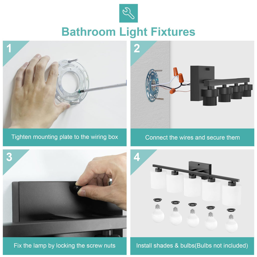 Black Vanity Light, 5-Light Bathroom Light Fixtures, Frosted Shade