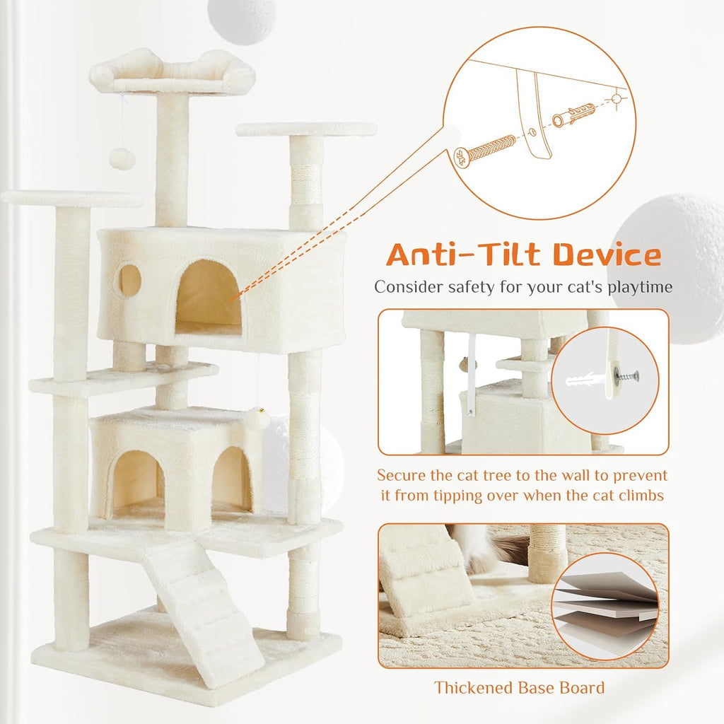 54-inch Cat Tree Tower with Scratching Posts, Indoor Use