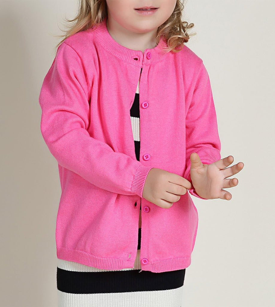 Crewneck Cardigan Long Sleeve Children Button Cotton Sweater Uniform Sweaters for Little Girls