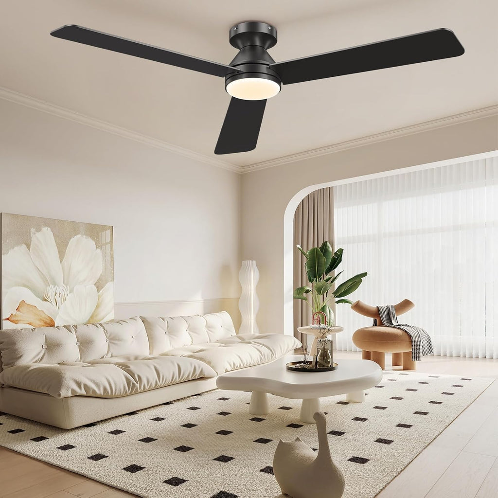 52 Inch Low Profile Ceiling Fan with Light and Remote Control,Reversible, LED Dimmable for Bedroom Living Room Indoor/Outdoor Patio Use A101-B0DXF9RVFP