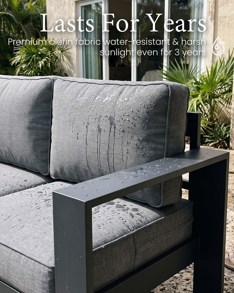 4 Pieces Aluminum Outdoor Patio Furniture Set, Metal Modern Conversation Sofa Set with Fire Pit Table and Washable