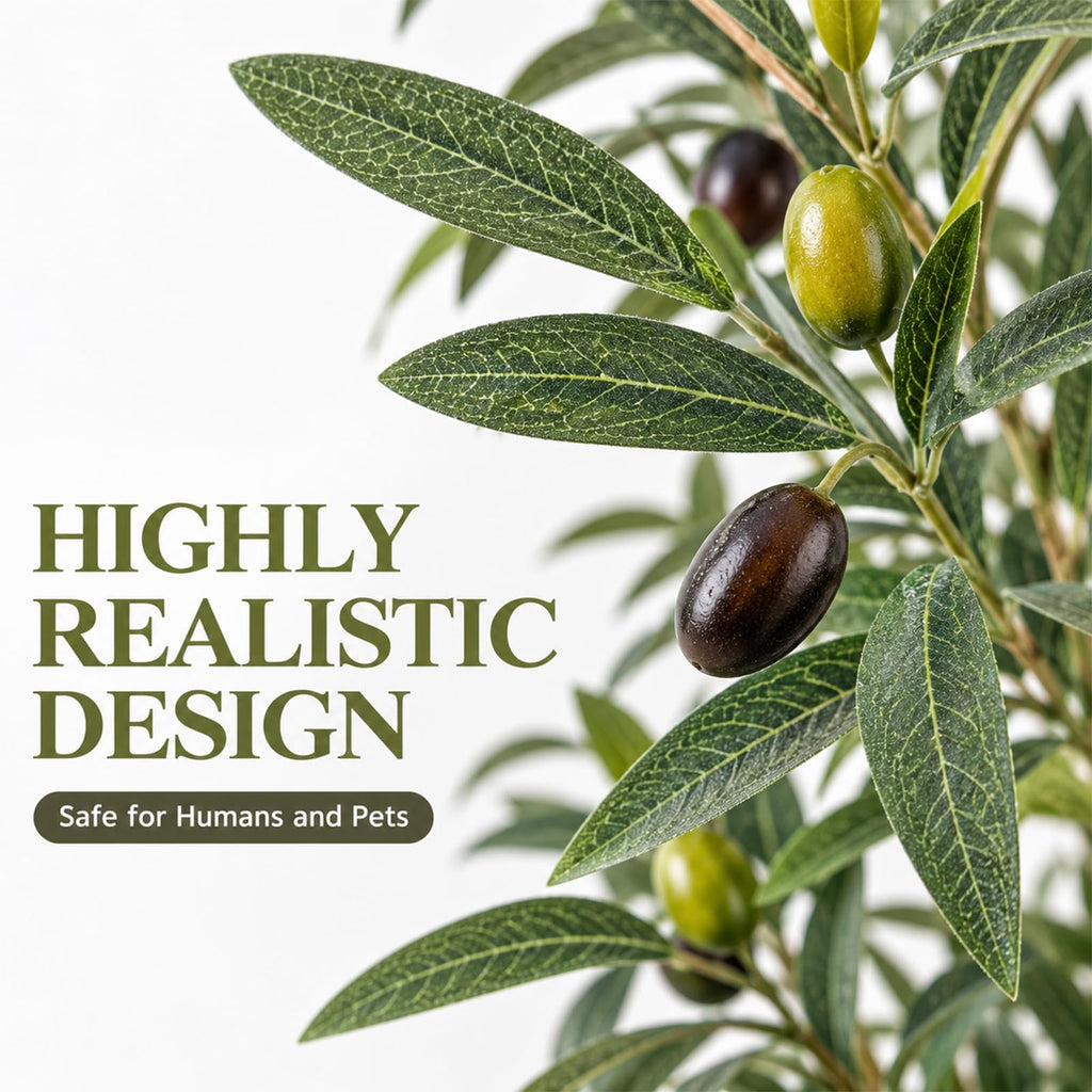 4FT Artificial Olive Tree Indoor Tall Faux with Planter & Basket Large Fake Olive Silk Trees Realistic Olive Plants