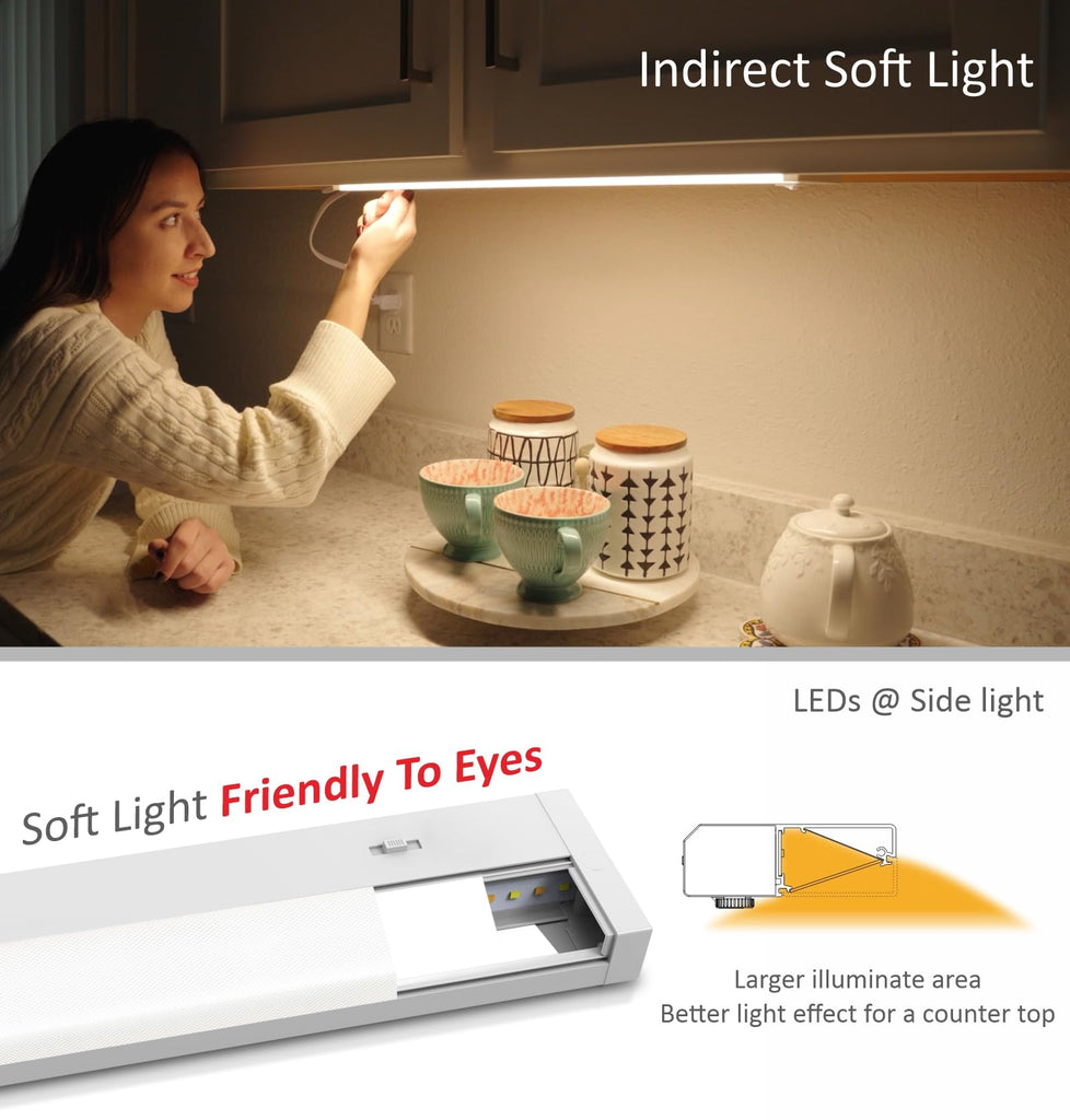 LED Under Cabinet Lighting Hardwired or Plug in, 12 Inch 6W, Dimmable 5 Color 2700K/3000K/3500K/4000K/5000K, Linkable