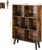 Cube Bookshelf 3 Tier Mid-Century Rustic Brown Modern Bookcase with Legs,Retro Wood Bookshelves Storage Organizer