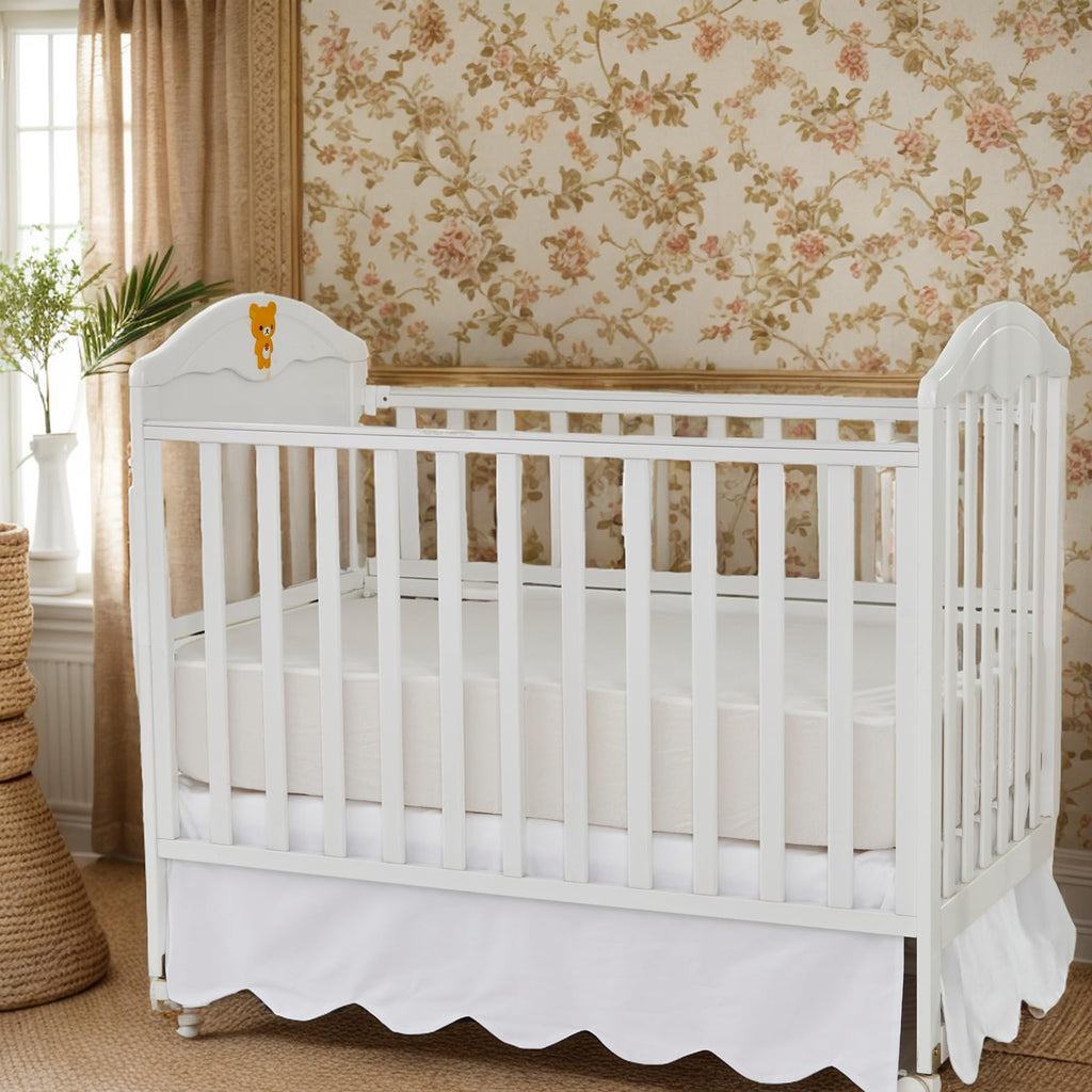 Scallop Edge Cotton Crib Skirt Toddler Bedskirt Baby Crib Bed Skirt for Girls, Boys, 4 Sided, Boho Neutral Solid