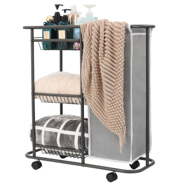 Skinny 3-Tier Rolling Laundry Cart with Wheels 45L Small Space, Grey