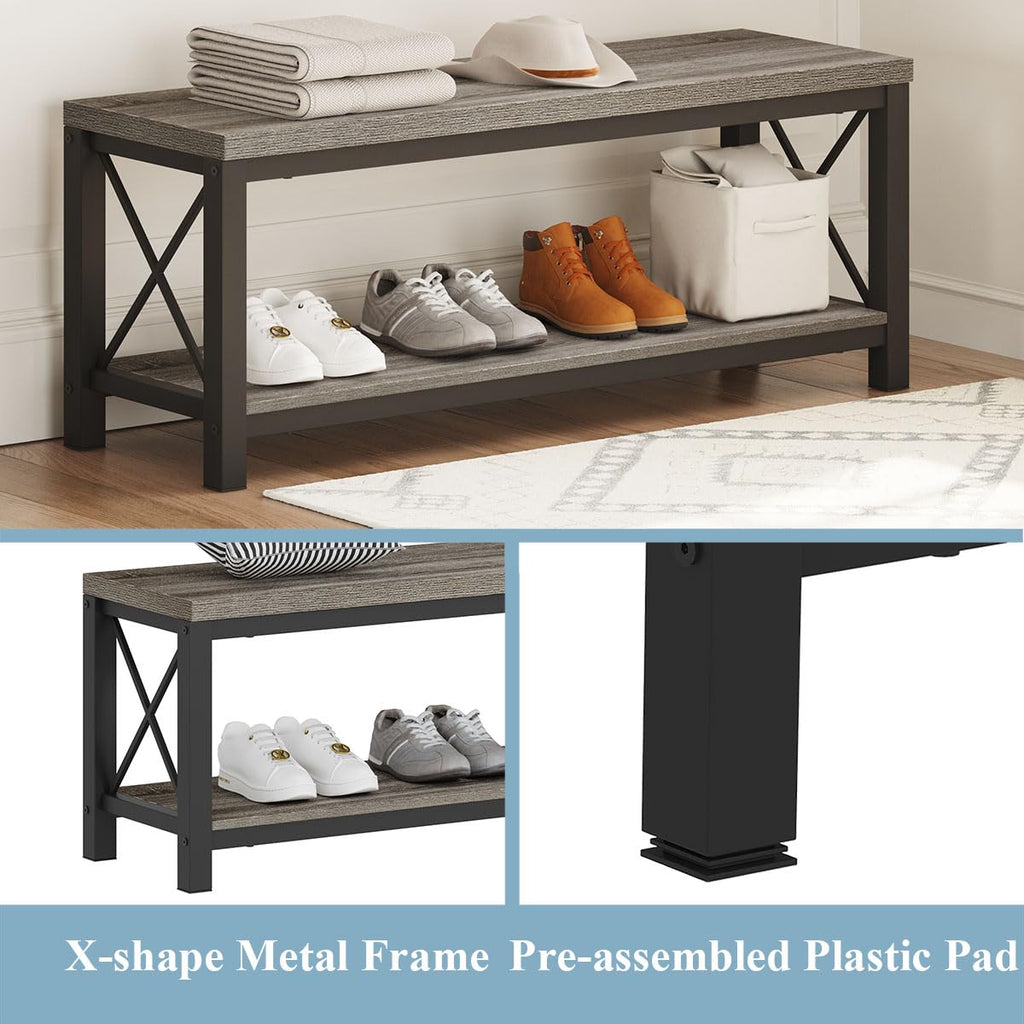 Entryway Shoe Bench with Storage, 47" Modern Mudroom Bench, Grey