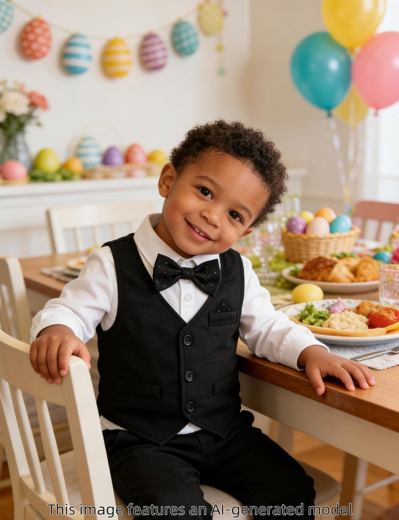 4Pcs Baby Boy Suits Dress Outfit Shirt Pants Bowtie Vest Set 3