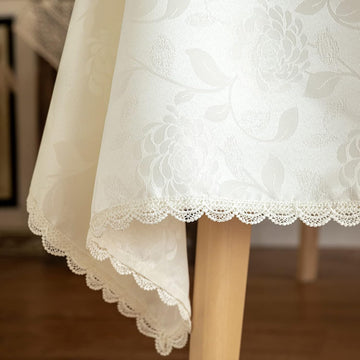 Textured Tablecloth Waterproof Spillproof Lace Trim Rectangle Damask Fabric Table Cloth Kitchen Dinn