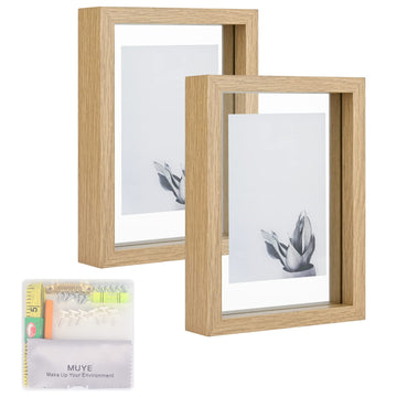 5x7 Floating Frame Set of 2, Double Glass Rustic Photo Frame for Wall Hanging or Tabletop Standing, Also Display 4x6 or