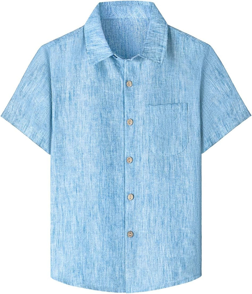 Boy Button Down Chambray Shirts Short Sleeve Linen Shirt