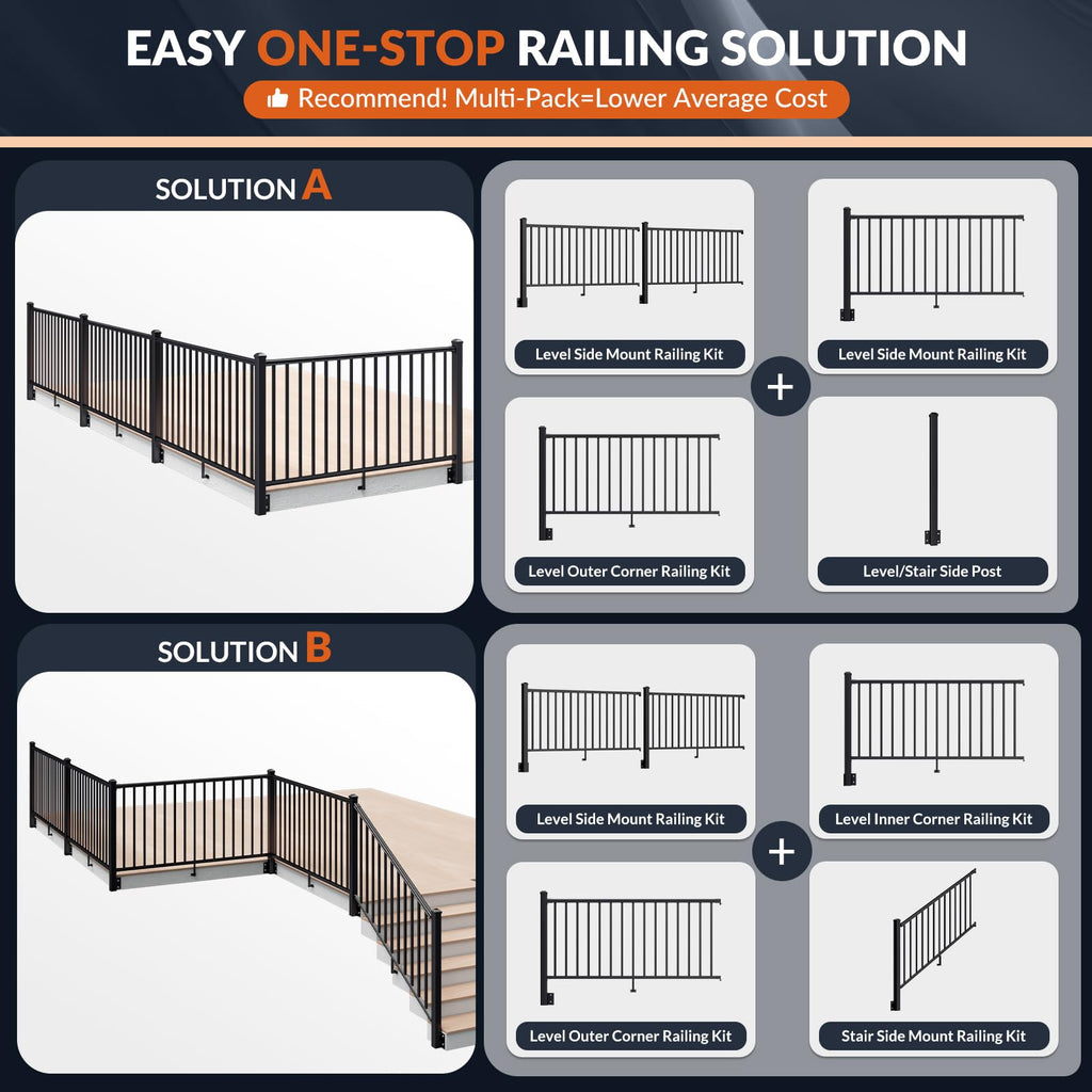 36 in x 6 ft Modular Side Mount Aluminum Stair Railing Kit