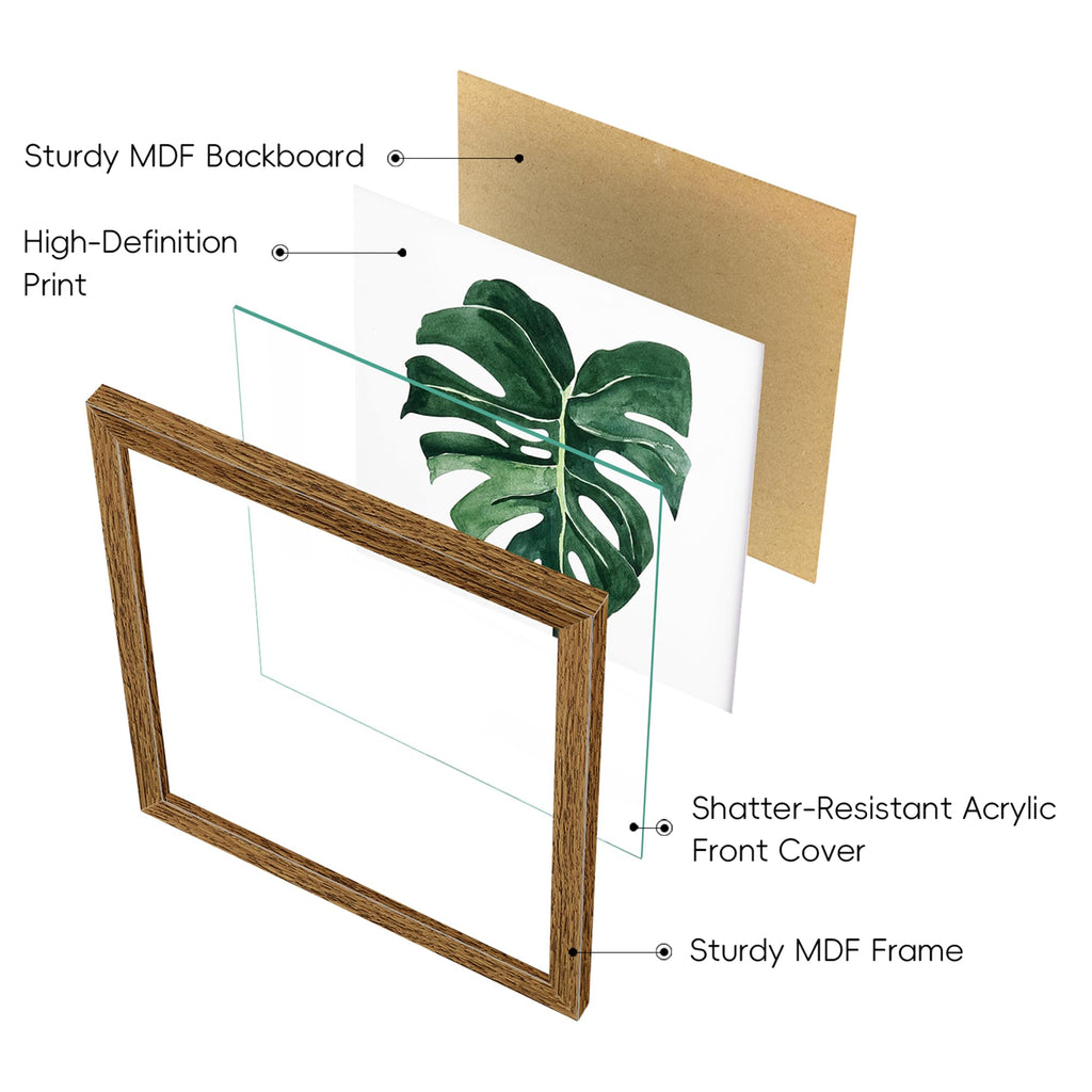 Framed Bathroom Wall Art Decor, 10x10 Botanical Artwork Walnut