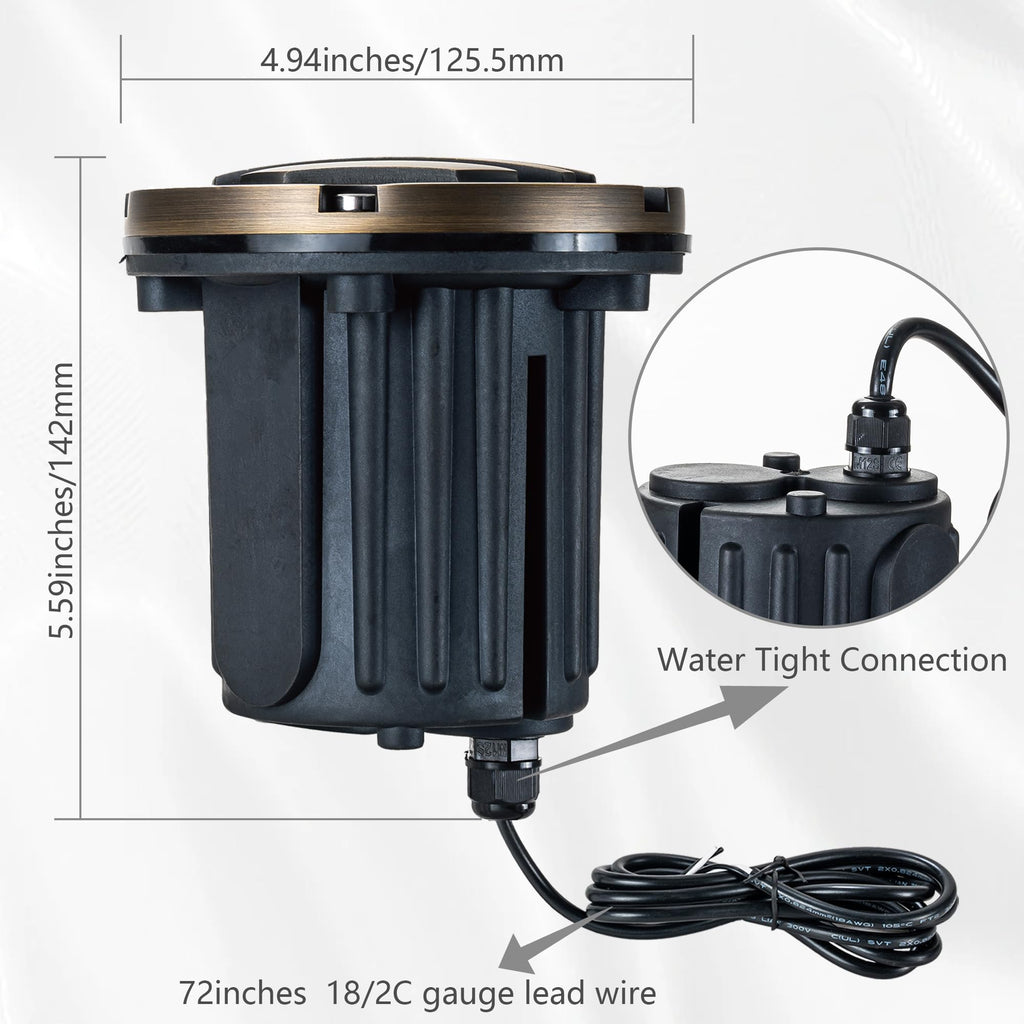 Brass Well Lights LED In Ground Lights Low Voltage Landscape Lighting 12V Outdoor Up Light for Pathway