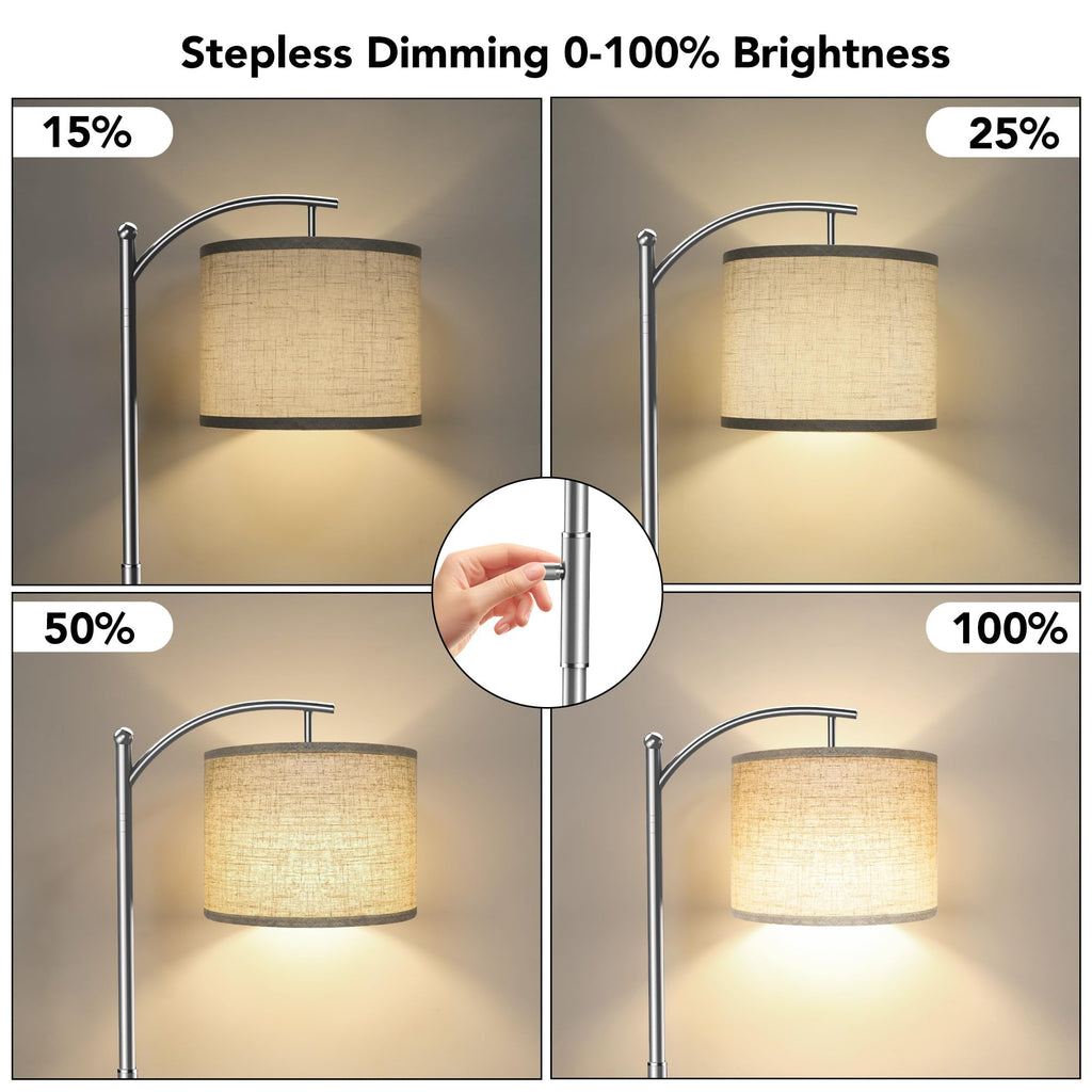 Dimmable Floor Lamp, Arc Floor Lamps, Stepless Dimming Modern Standing Lamp with Linen Shade, Tall Lamp Office