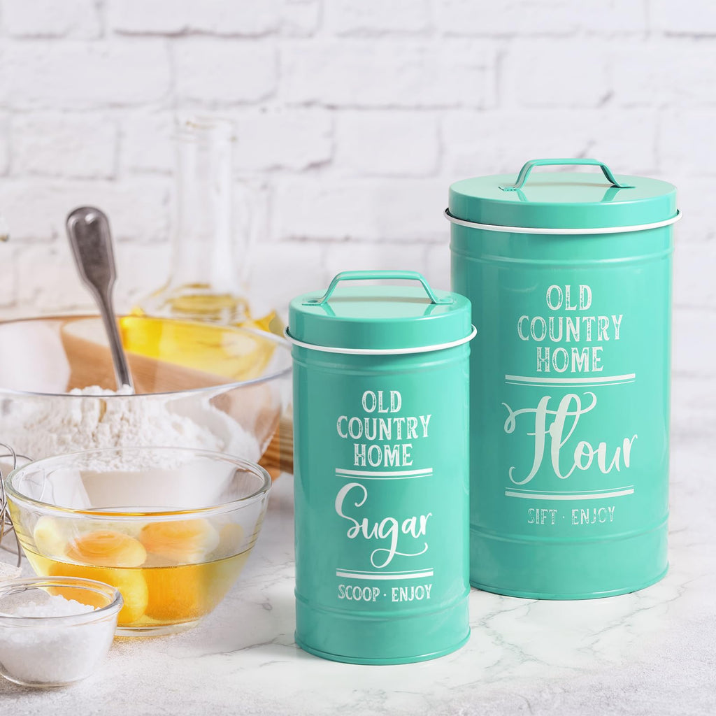 Teal Canisters Counter, Airtight Kitchen Canisters for Countertop, Flour and Sugar Containers, Tea Coffee Sugar