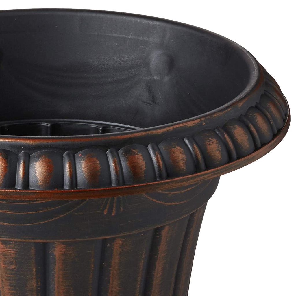 Large 16x18" Classic Traditional Plastic Urn Planter, Indoor/Outdoor Garden Plant Pot Garden Décor, Brushed Copper