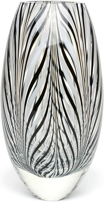 Murano Style Glass Vase Hand Blown Blue Feather Pattern Effect Home De