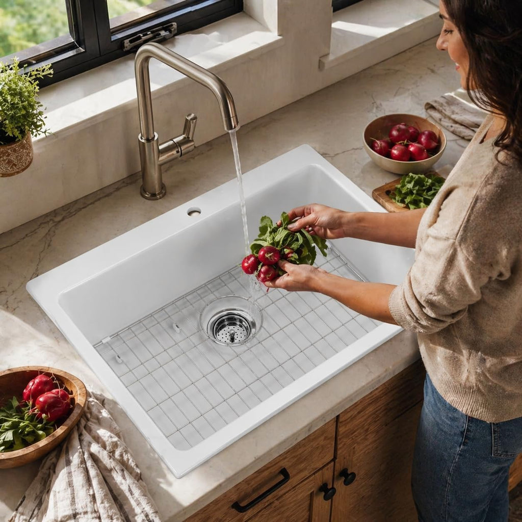 30 Inch Ceramic Farmhouse Sink, White Apron Front Farm Sink 30"x22"x10", Deep Single Bowl Kitchen Sink with Stainless