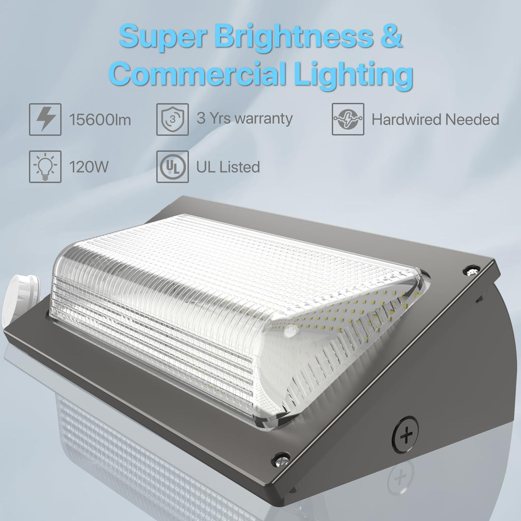 LED Wall Pack Light: 120W Wall Pack LED Exterior Light with Motion Sensor - 15600lm Glass Lens LED Security Flood for