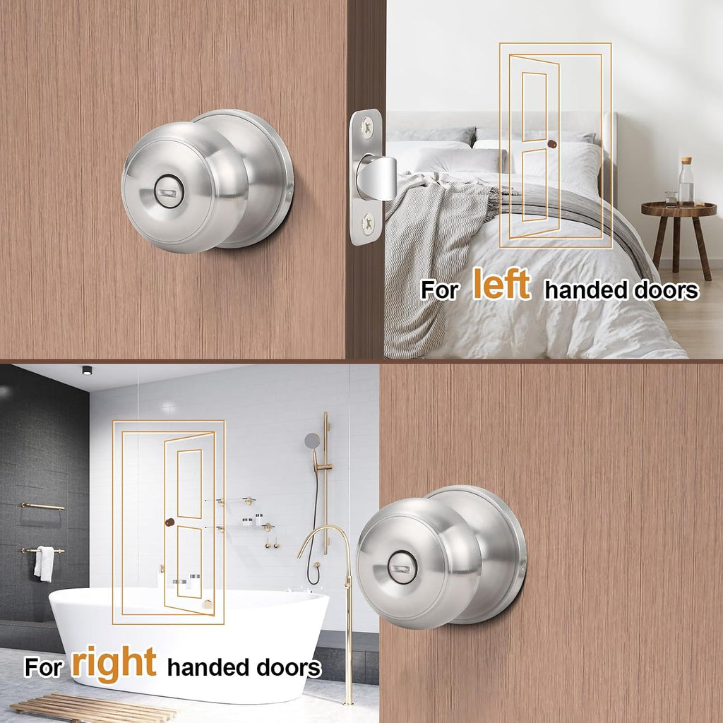 6 Pack Brushed Nickel Door Knobs, Privacy Door Lock Silver Keyless Door Handle with Lock Bedroom, Keyless Door