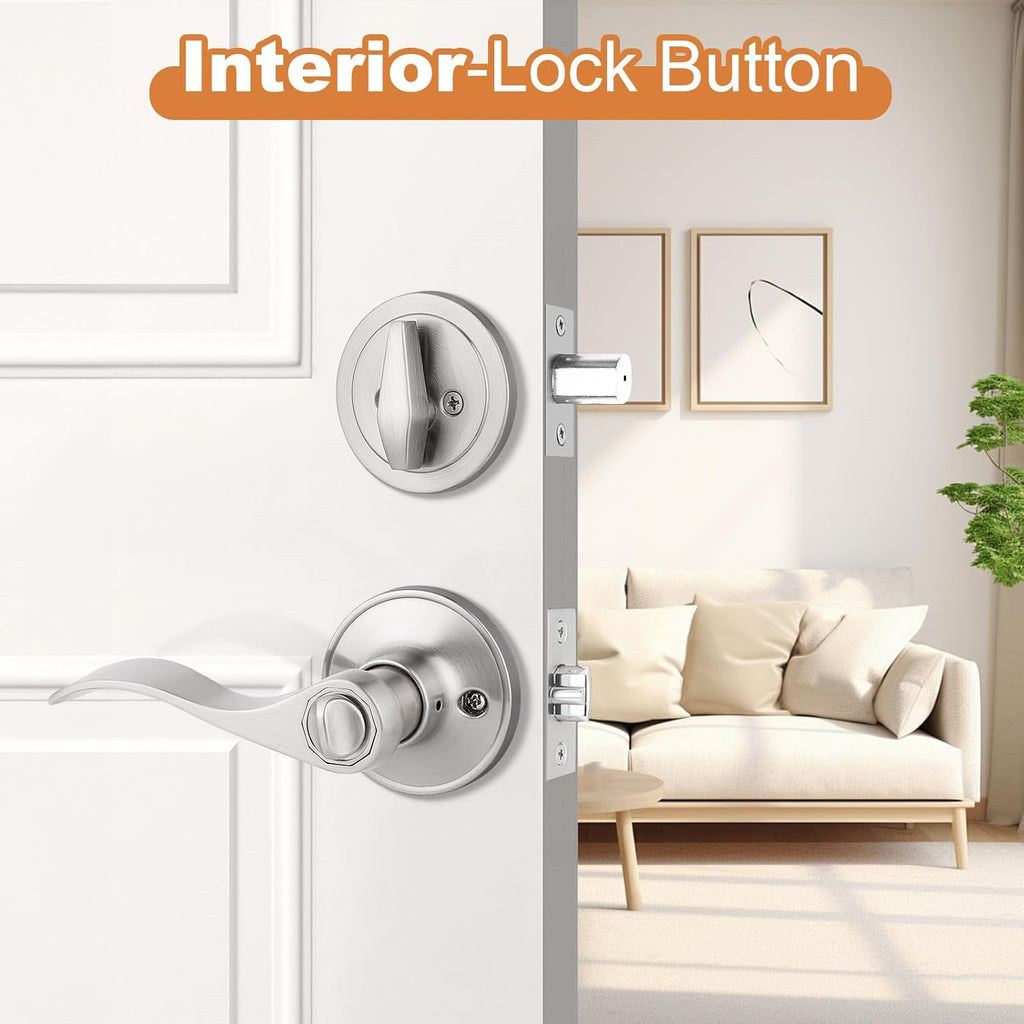 Entrance Door Lever Deadbolt Sets Drop Style Entry Door Handle Set with Single Cylinder Deadbolt in Satin Nickel