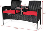 Wicker Patio Conversation Furniture Set, Outdoor Furniture Set with Removable Cushions & Table, Tempered Glass Top