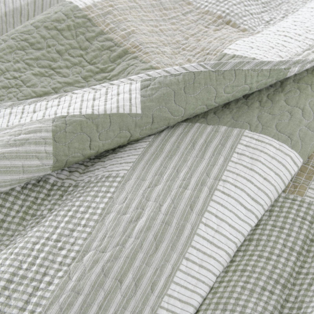 Plaid Quilt Set, Patchwork Light Green Quilt Bedding Set, 100% Cotton Bedspreads, Farmhouse Rustic
