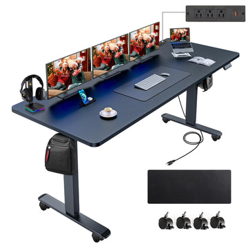 Electric Standing Desk 71 x 28in with Power Outlets, Rolling Stand up Desk with Large Mouse Pad, 3 USB Ports & 3