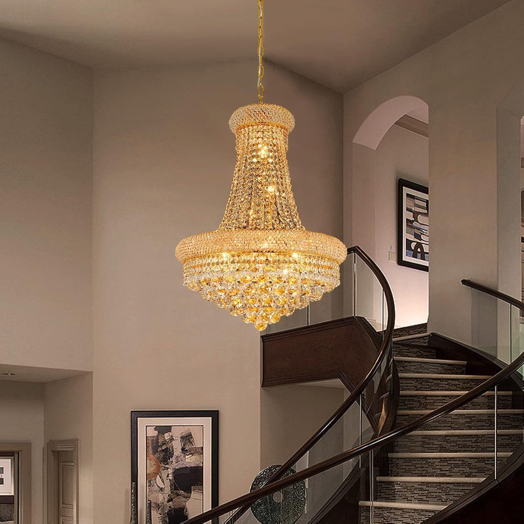 Crystal Chandeliers for Dining Room Light Fixture,Empire Style K9 Crystal Chandeliers for Entryway,12 Lights Gold Luxury Lighting Fixtures for Living Room Stairway Bedroom Foyer Hallway A108-B0C4XHSR1X