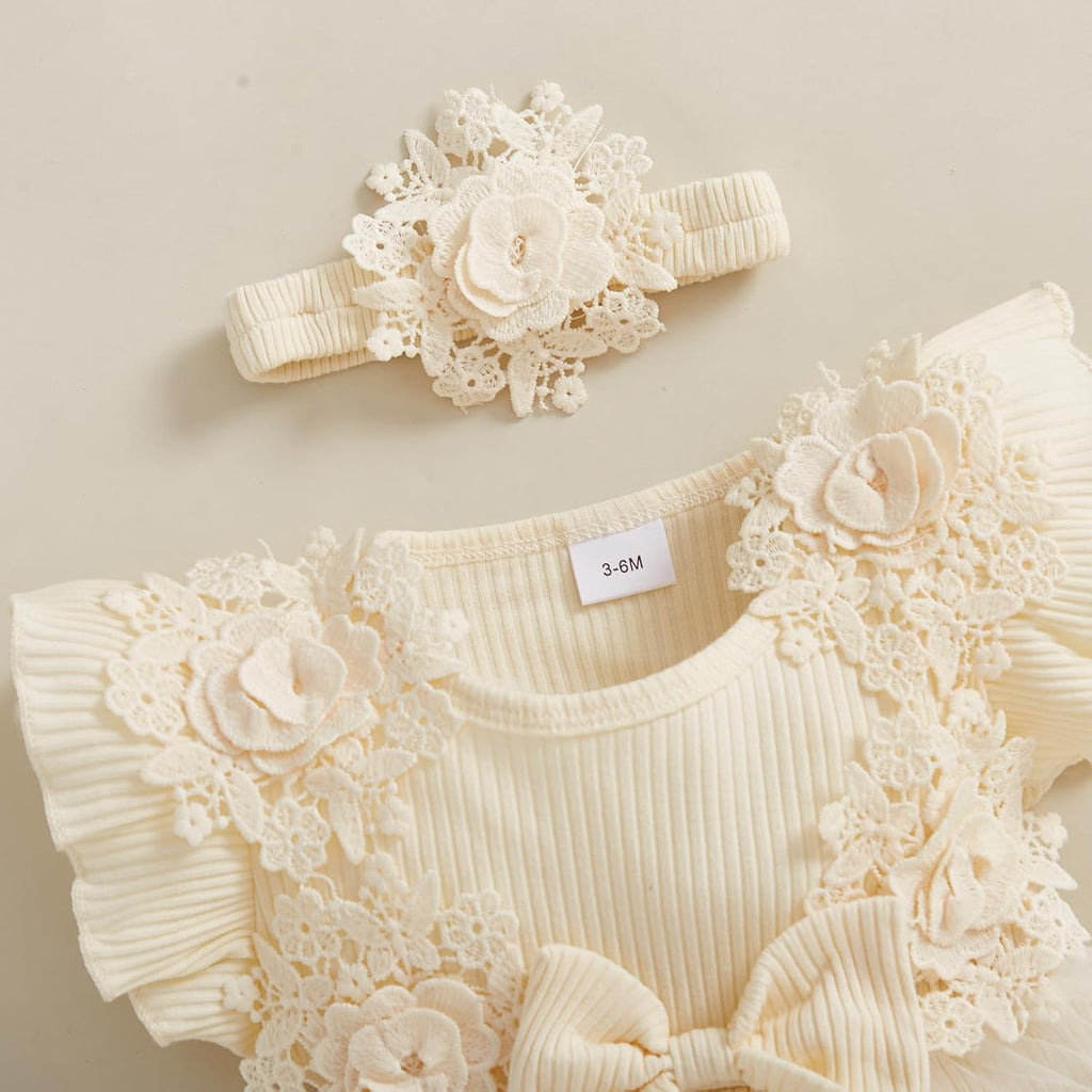 Baby Girl Romper Dress Baby Dress Romper Flowers Lace Infant Girl Spring Summer Clothes with Headband