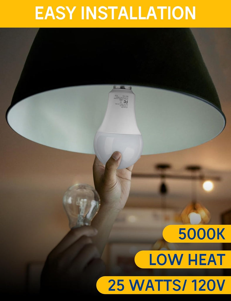 LED Light Bulbs, 25W Bright White 5000K, A21 E26, 4pcs