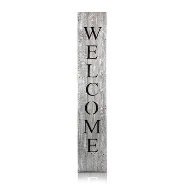 Wooden Welcome Sign for Front Door (5 Foot), White Wash- 9" Wide Vertical Outdoor Welcome Signs - Decorative Real