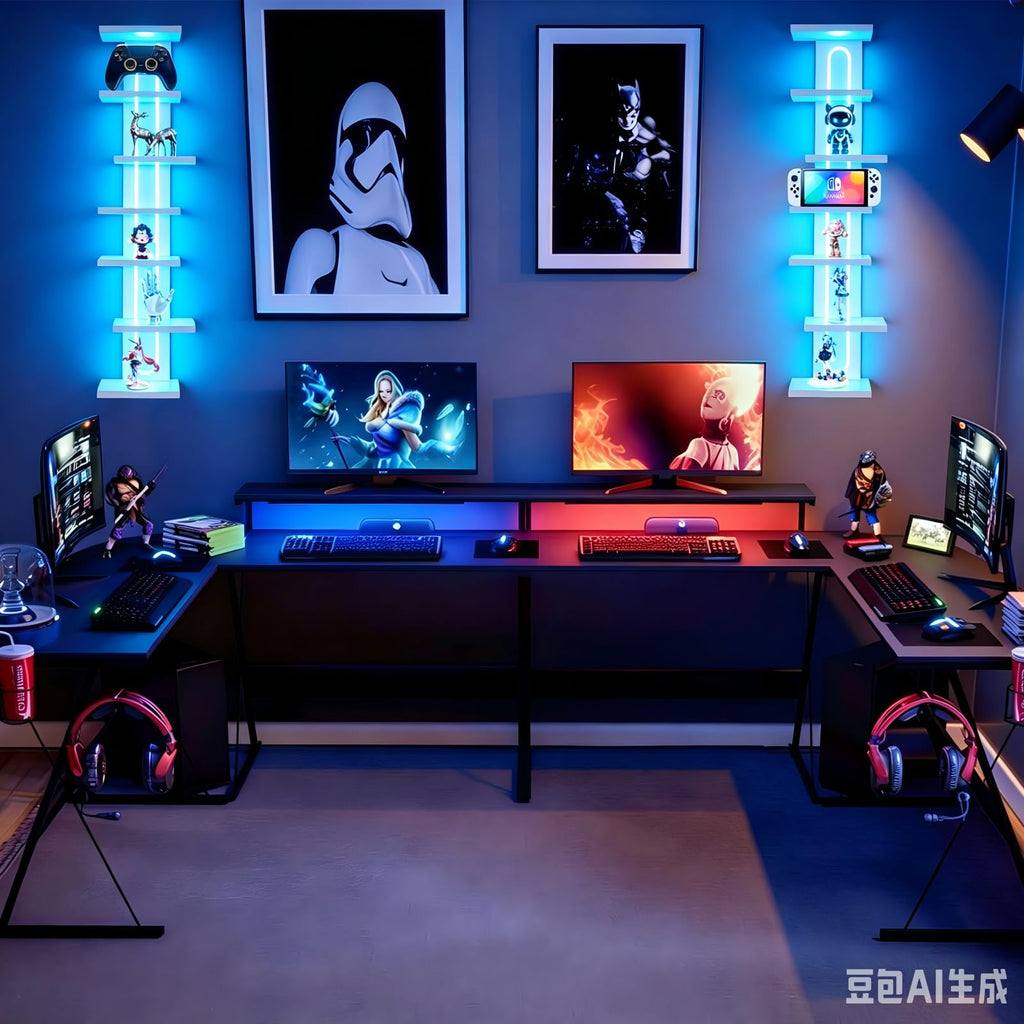 7-Tier Floating Wall Shelves with Led Lights, White