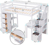 Loft Bed Twin with Desk and Storage Stairs, Space-Saving Wood Bed Frame with Drawers and Shelves