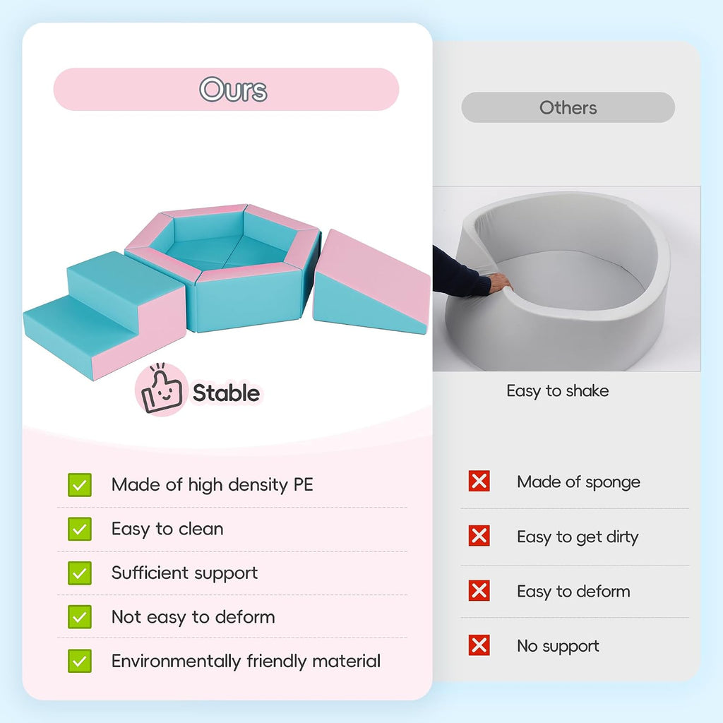 Foam Climbing Blocks for Girls Toddlers,Pink Soft Play Set Ball Pit,Climb & Crawl Foam Playset for Kids, Toddler