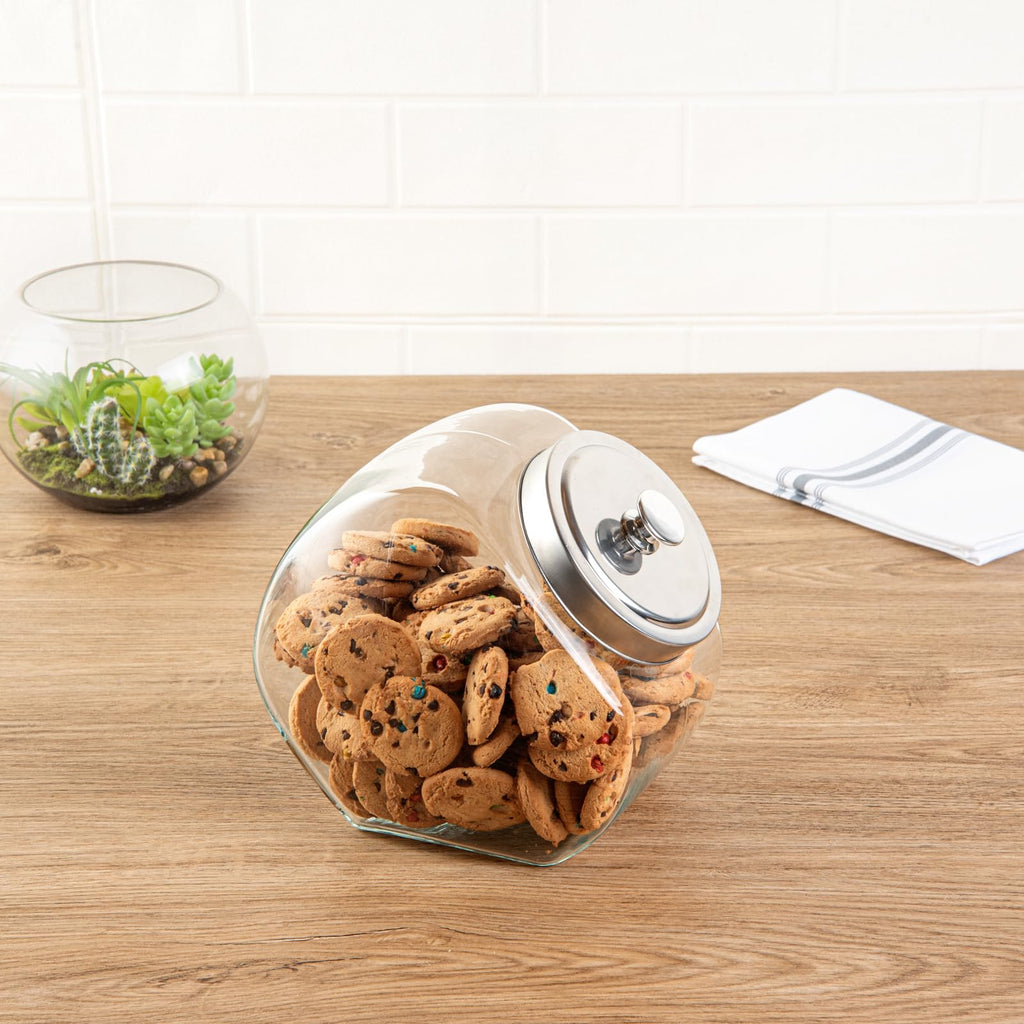 Glass Penny Candy Jar 1 Count 1 Gallon Wide Opening Glass Storage Jar With Chrome Lid, Crystal-Clear 4.53 x 4.53 x