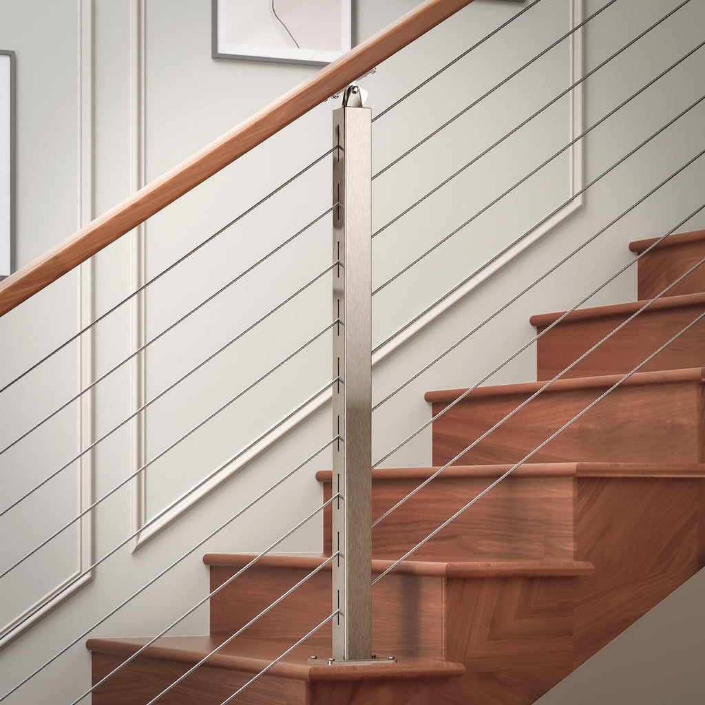 2 Pack Cable Railing Post Stainless Steel Adjustable Angle Intermediate Post for 1/8" Deck Cable Railing, Silvery