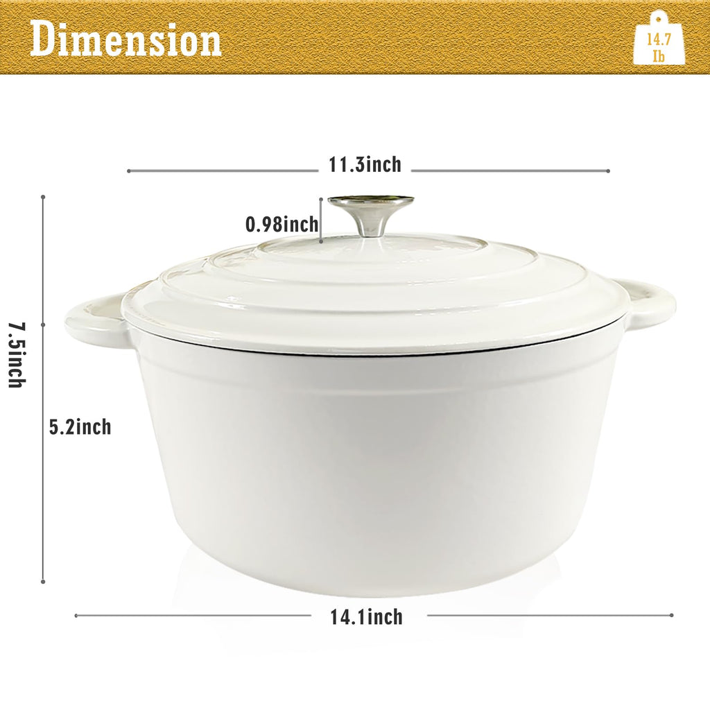6 Quart Enameled Cast Iron Dutch Oven with Lid, Heavy Duty Cast Iron Pot for Braising, Stews, Roasting, Soup
